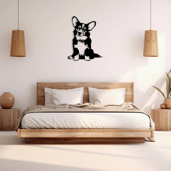 Art mural métal chiot welsh corgi pembroke