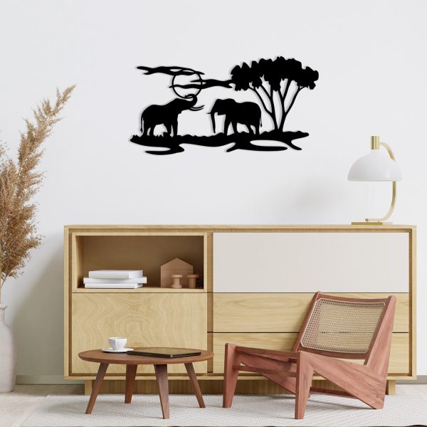 Art mural métal savane avec des éléphants