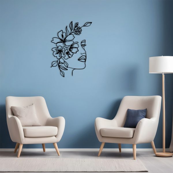 Art mural métal visage de femme fleuri