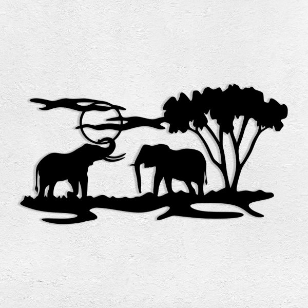 Deco murale métal savane avec des éléphants