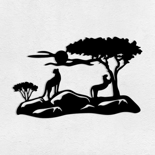 Deco murale métal savane avec des panthères