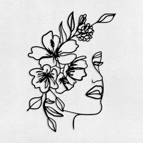 Deco murale métal visage de femme fleuri
