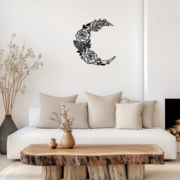 Décoration murale métal lune florale