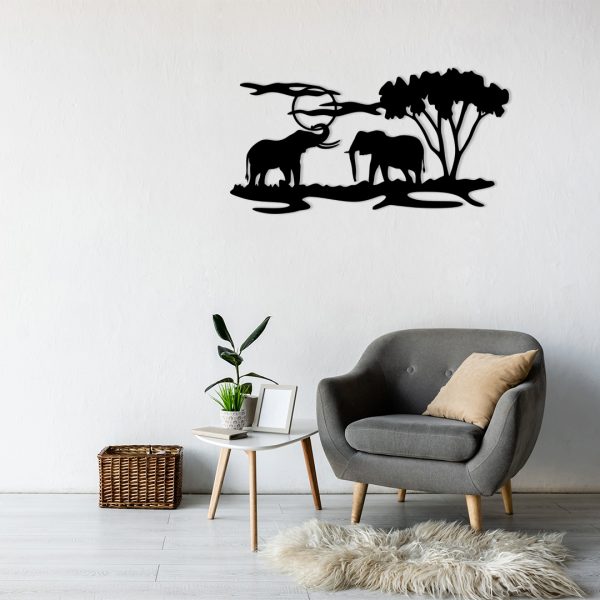 Décoration murale métal savane avec des éléphants