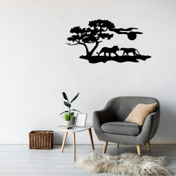 Décoration murale métal savane avec des lions