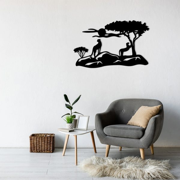 Décoration murale métal savane avec des panthères